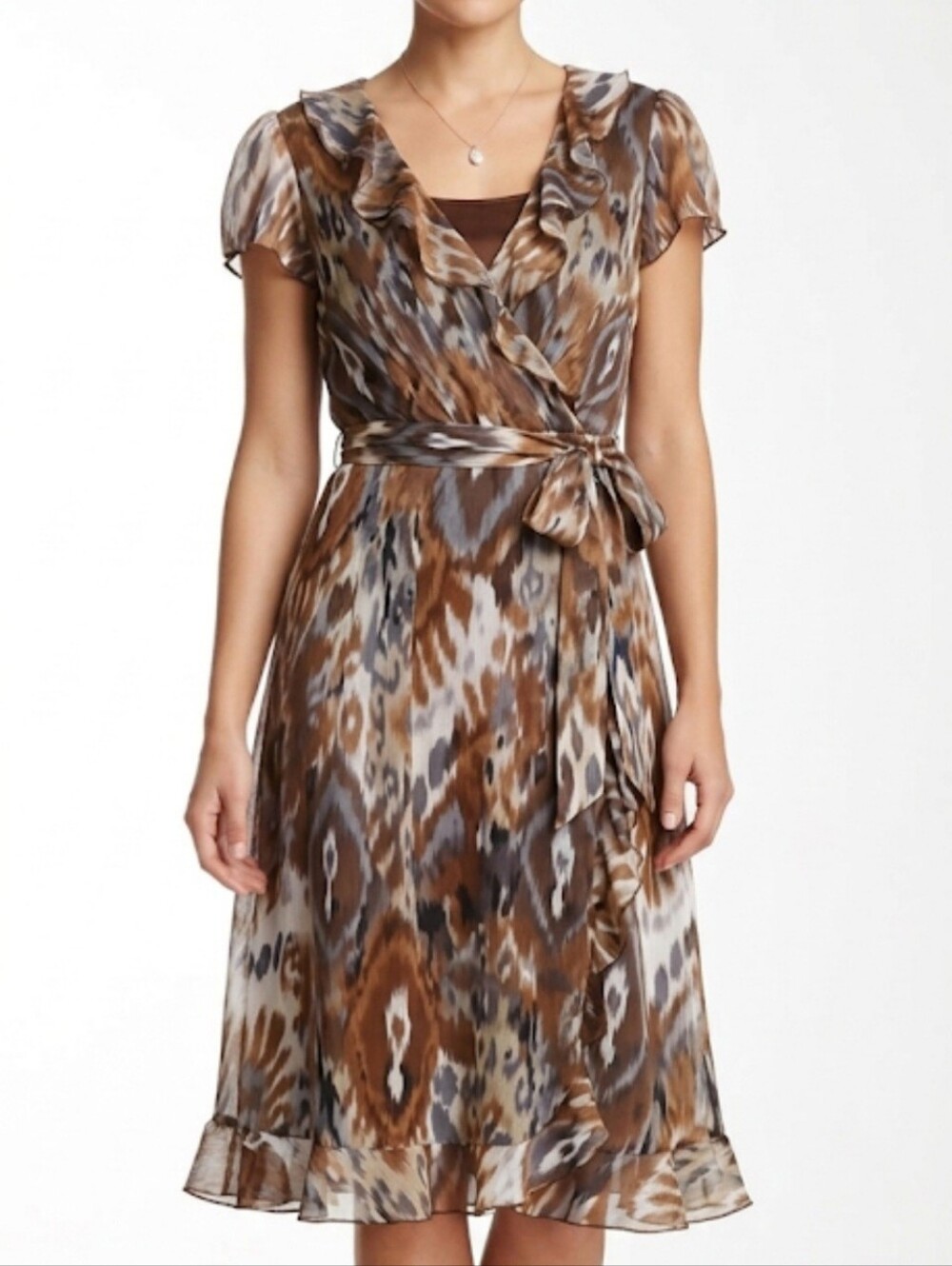MSK Brown And Grey Earthy Short Sleeve Dress Size 12